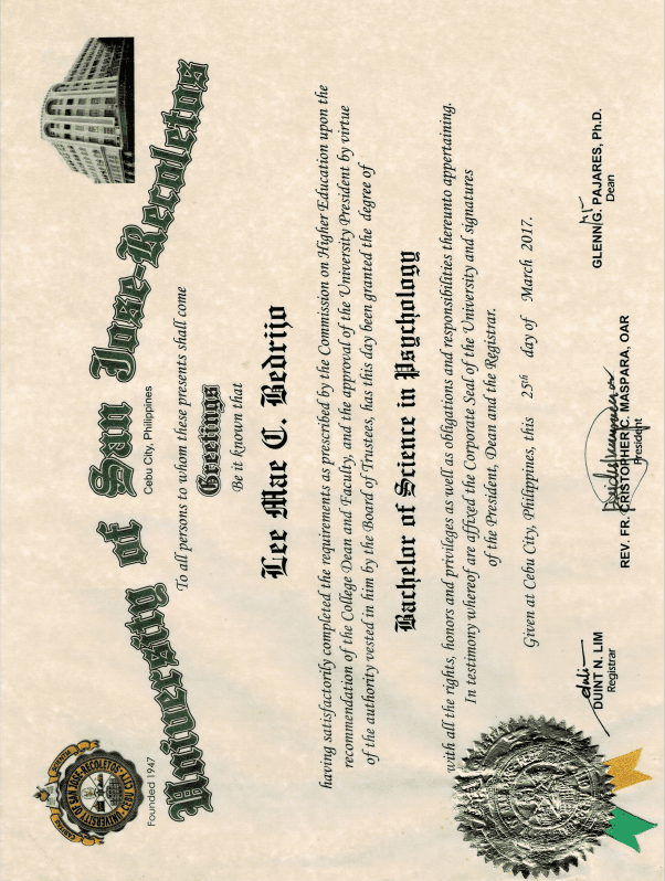 Lee Mae graduated from University of San Jose Recoletos Philippines