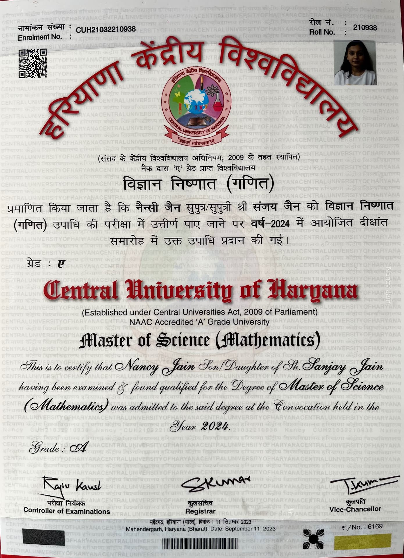 Nancy graduated from Central University of Haryana