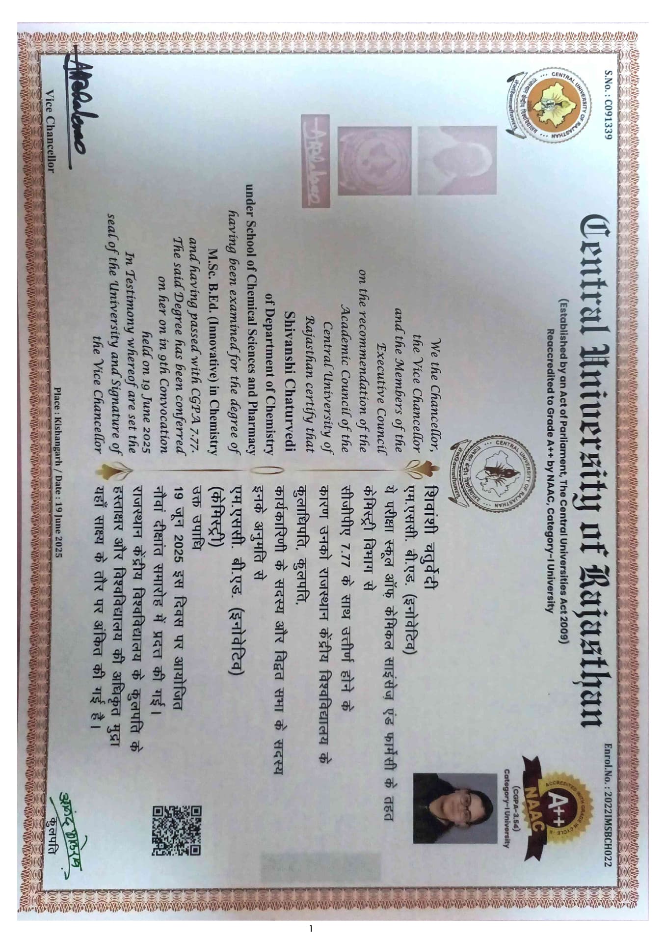 Shivanshi graduated from Central University Of Rajasthan