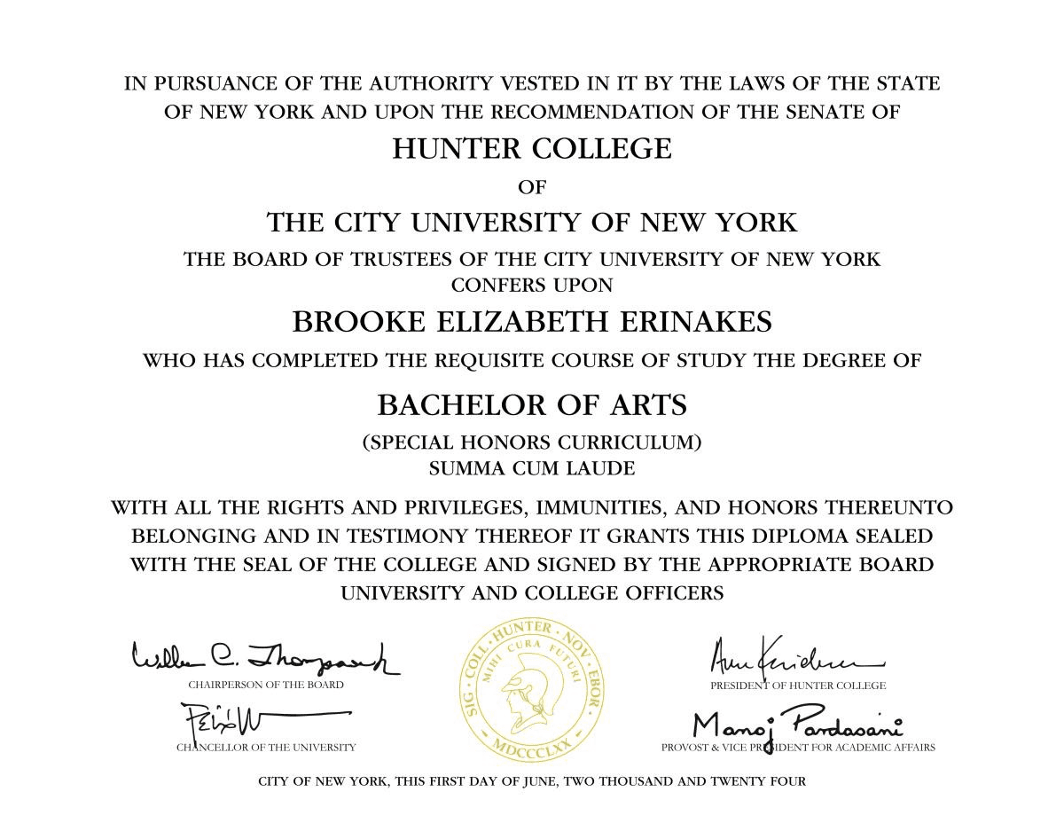 Brooke graduated from Hunter College