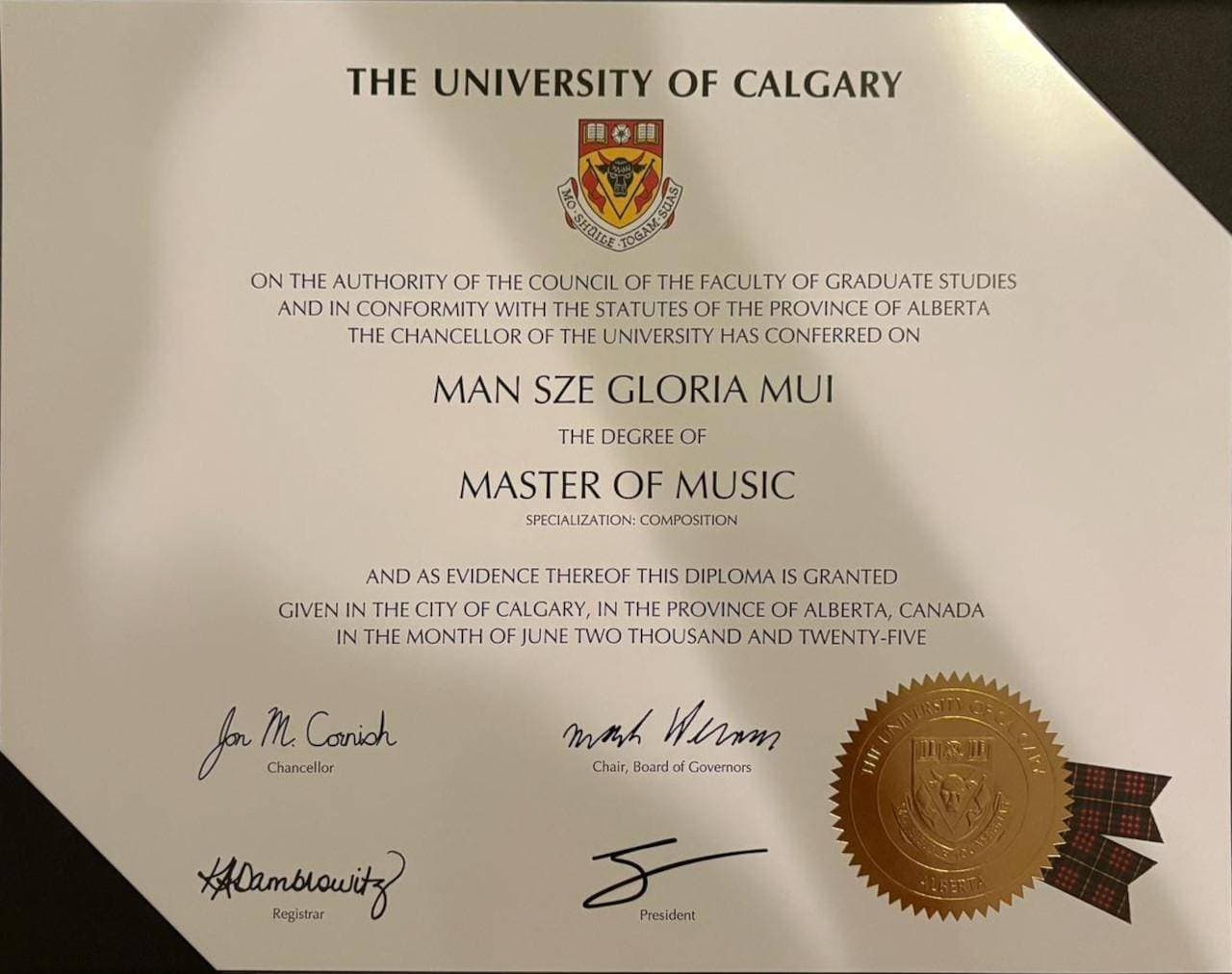 Gloria graduated from University of Calgary