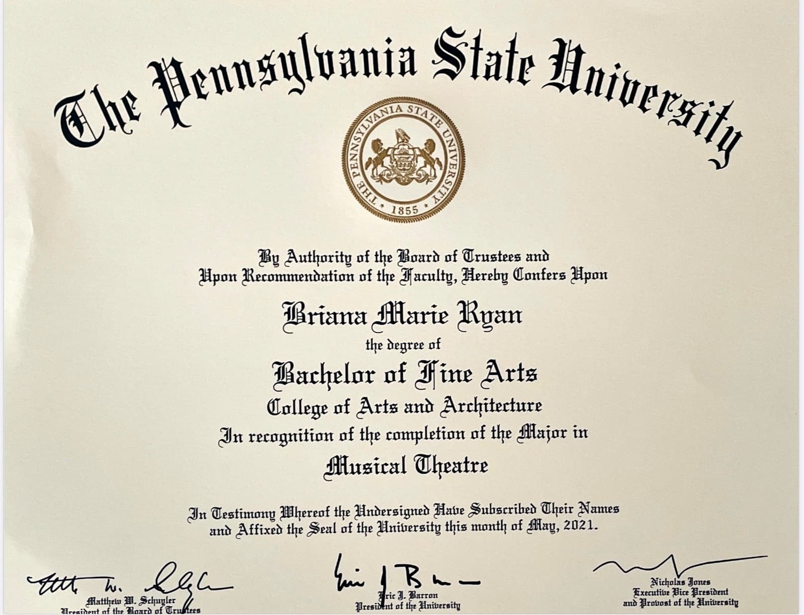 Briana graduated from Penn State University