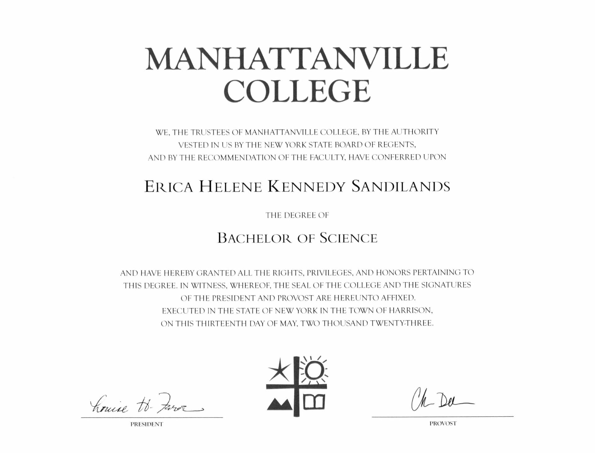 Erica graduated from Manhattanville College