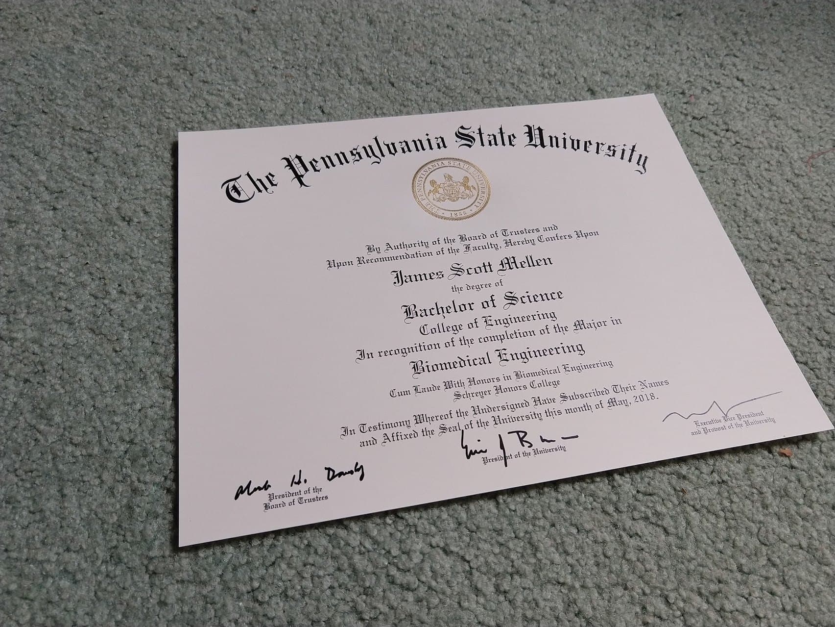 James graduated from The Pennsylvania State University