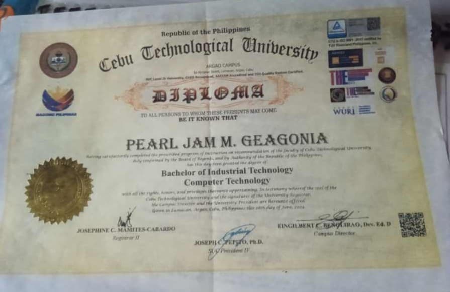 Pearl Jam graduated from Cebu Technological University