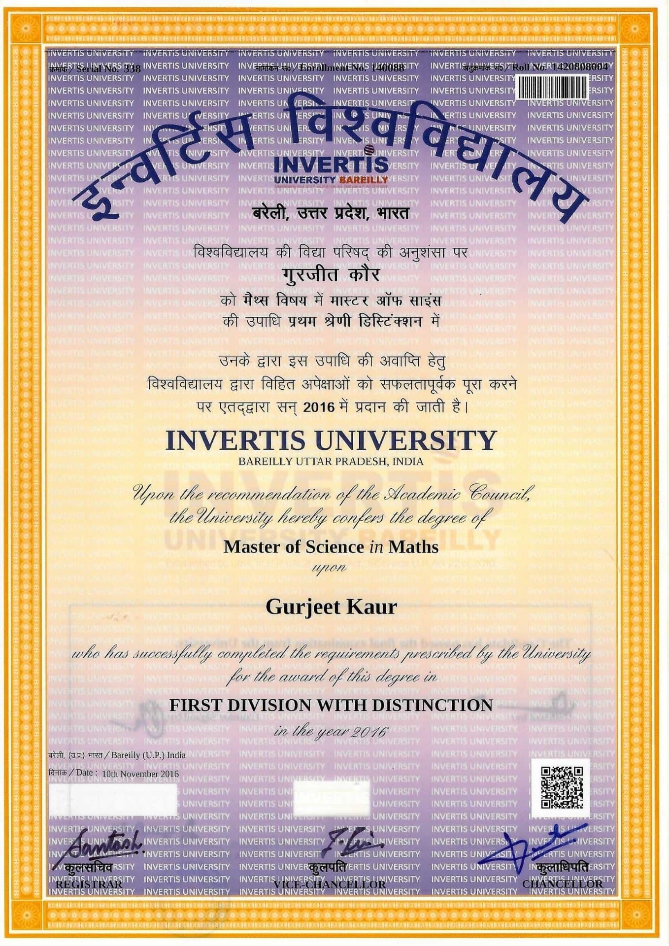 Gurjeet graduated from CSJM University