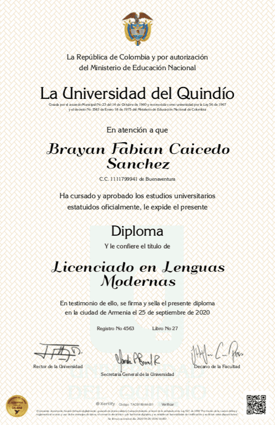 Brayan graduated from Quindio University