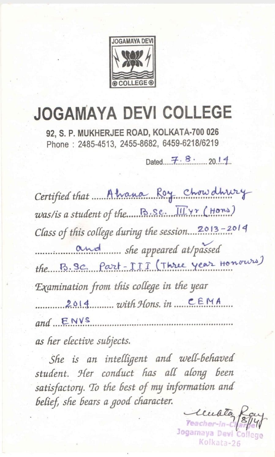 Ahana graduated from Vidyasagar University