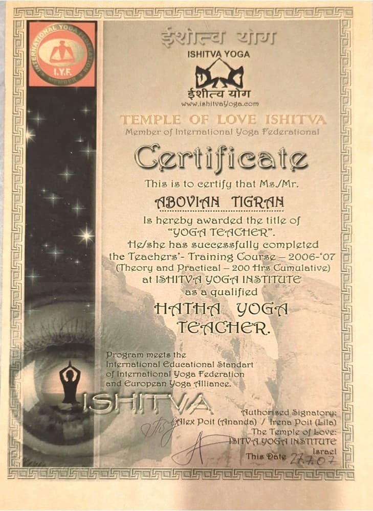 Tigran graduated from P .F . Lesgaft State Academy of Physical Education, Saint Petersburg, Russian Federation