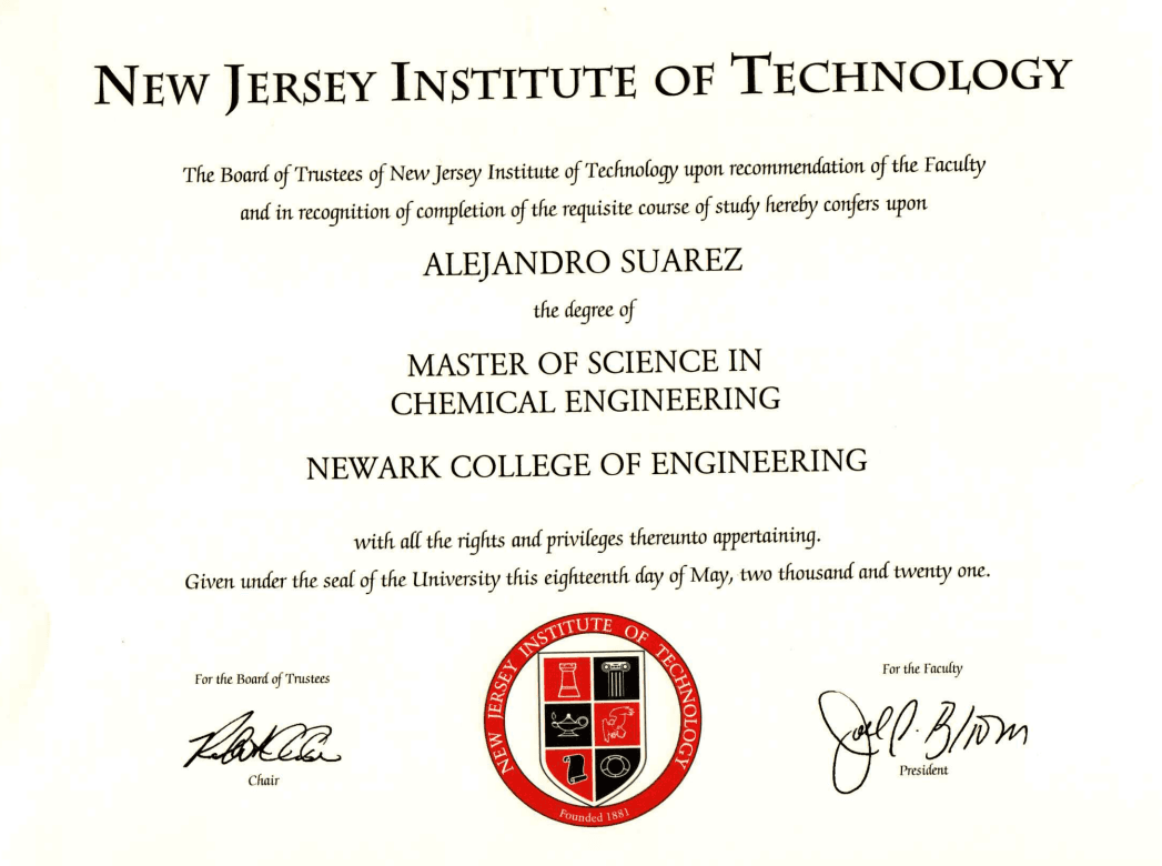 Alejandro graduated from New Jersey Institute of Technology