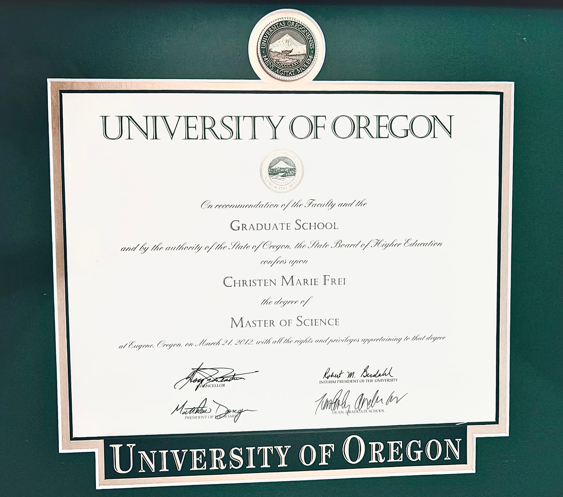 Christen graduated from University of Oregon