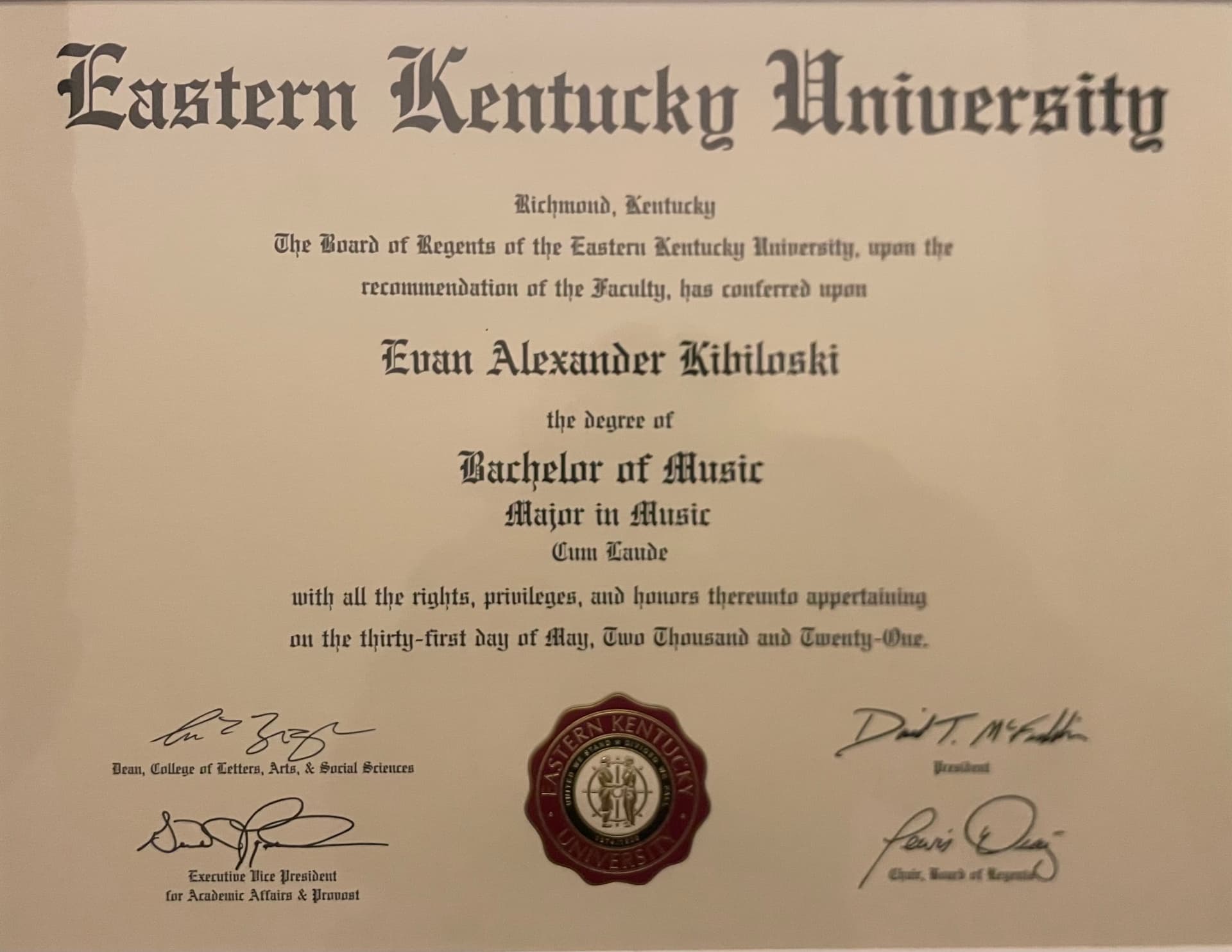 Evan graduated from Eastern Kentucky University