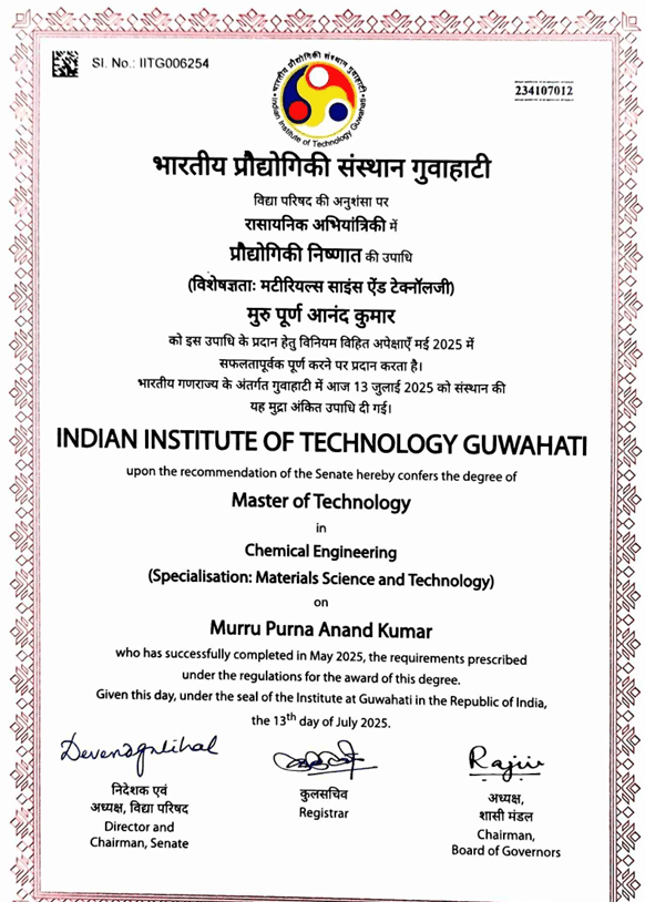 Purna Anand Kumar graduated from Indian Institute of Technology
