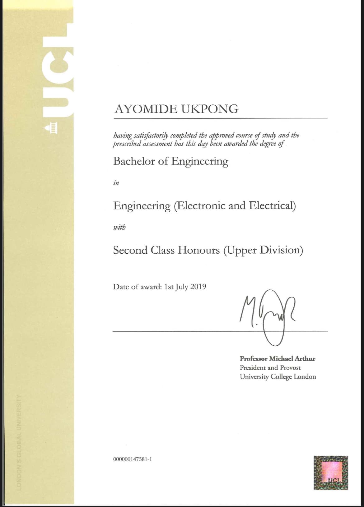 Ayo graduated from University College London