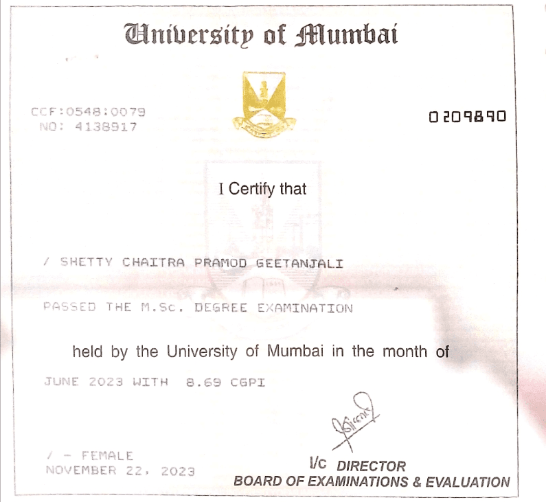 Chaitra graduated from Mumbai University