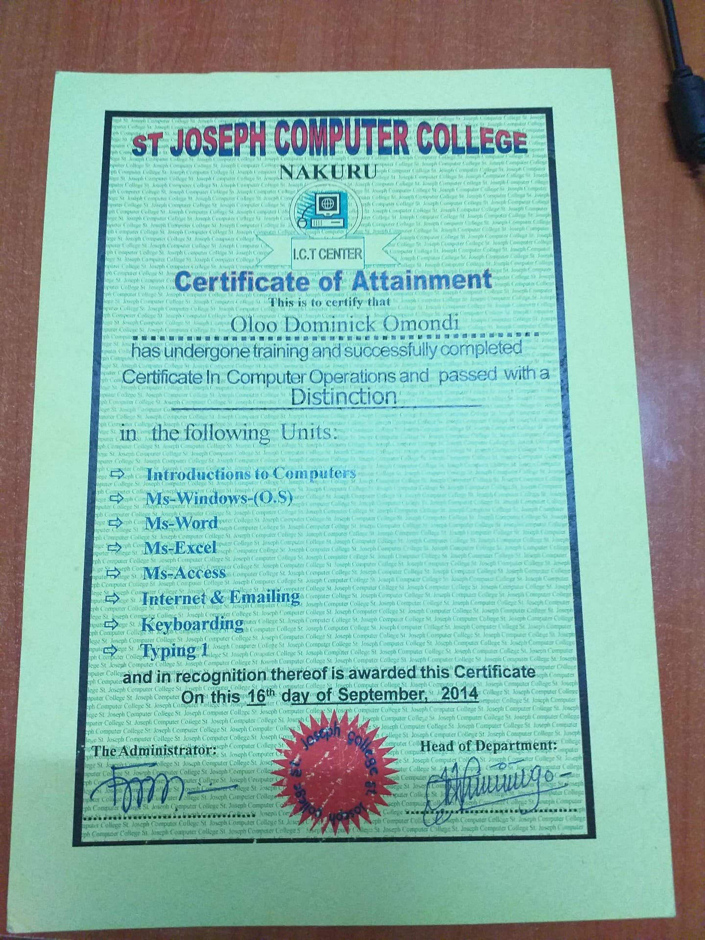 Dominick graduated from Kirinyaga University