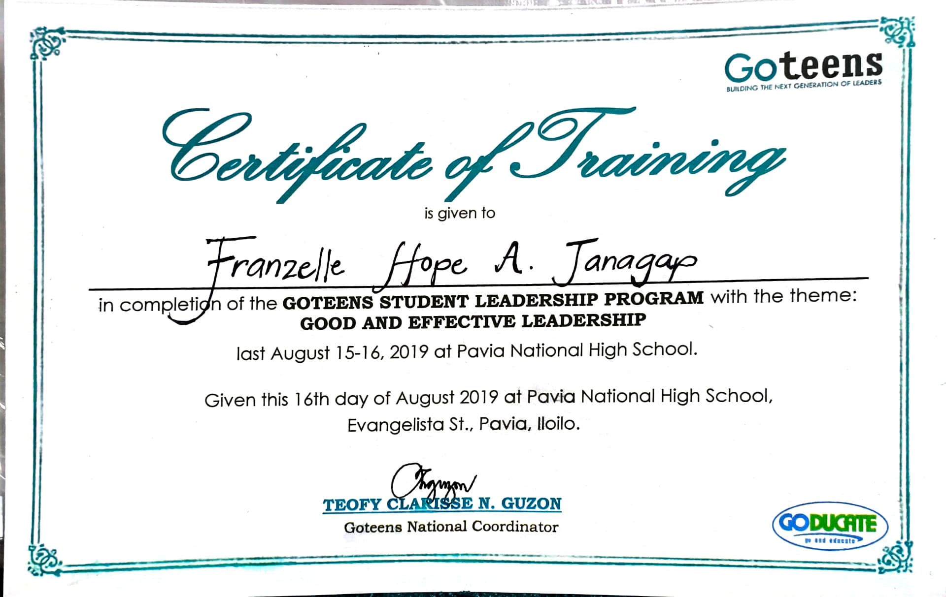 Franzelle Hope graduated from University of San Agustin