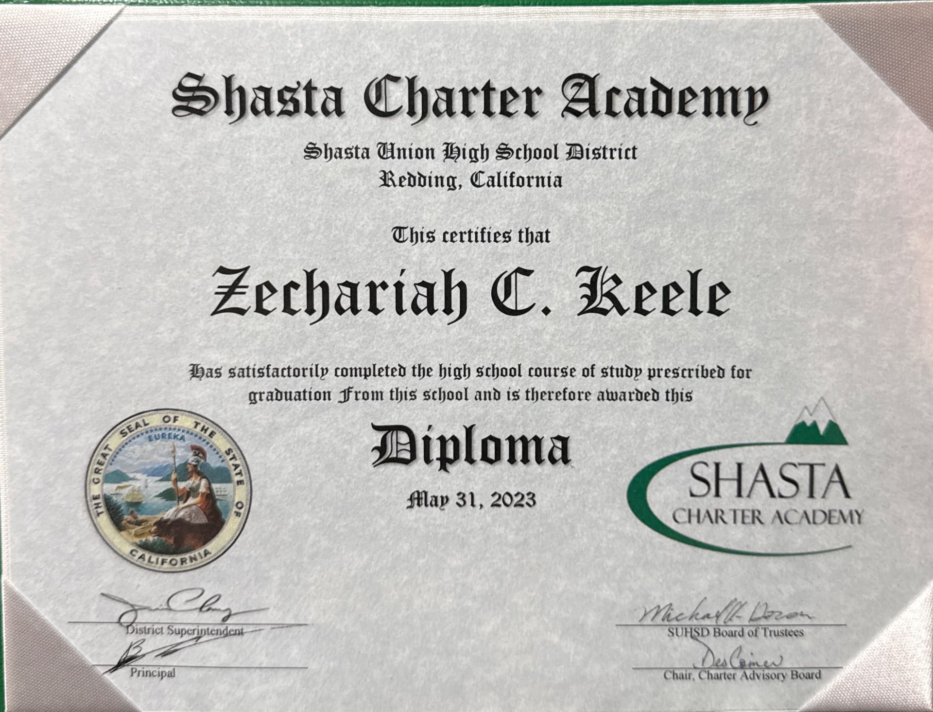 Zak graduated from Shasta Charter Academy