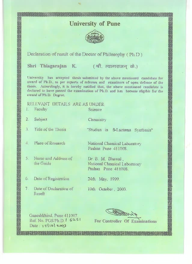 THIAGARAJAN graduated from Madurai Kamarajar University