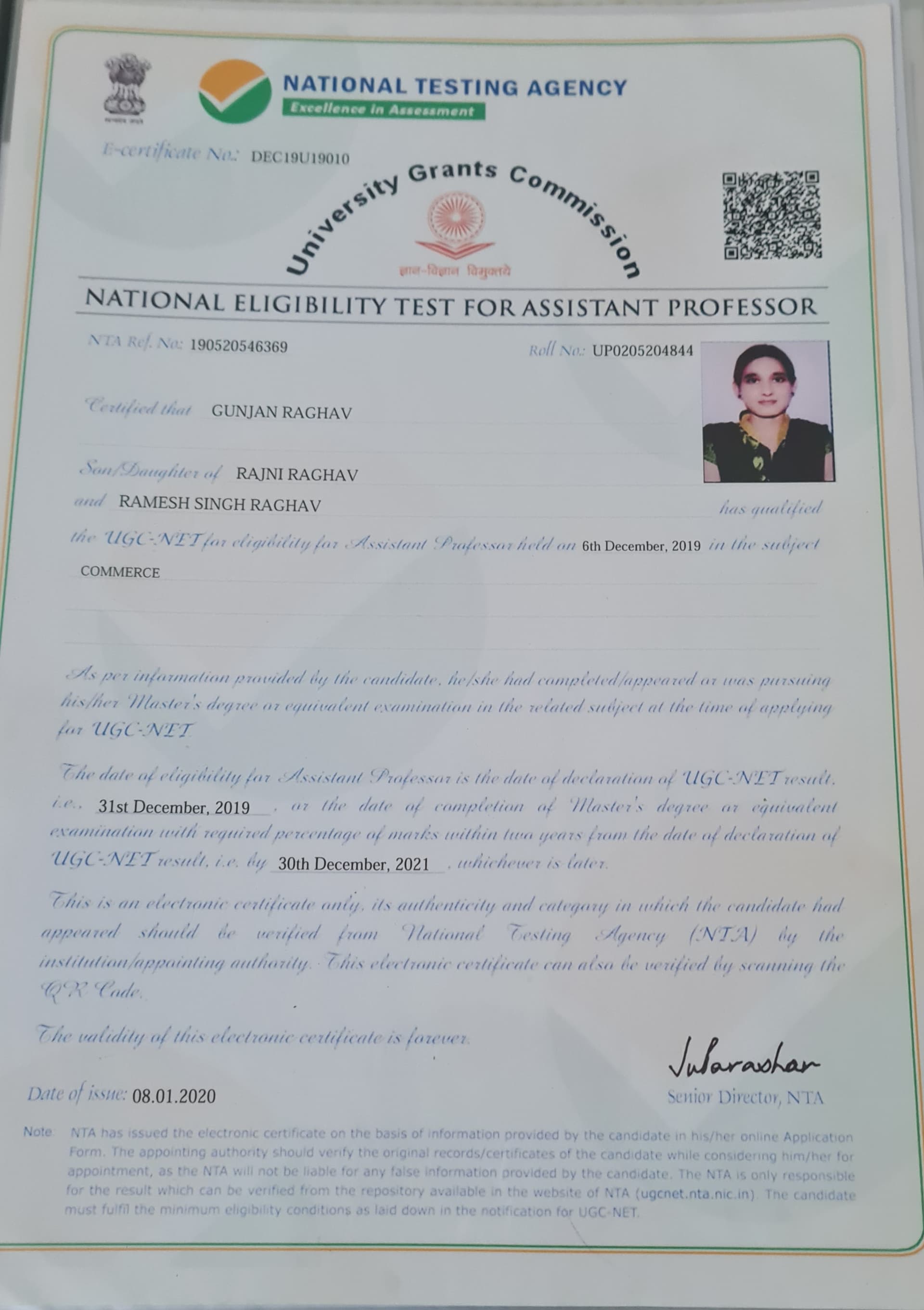 Gunjan graduated from Indira gandhi open university