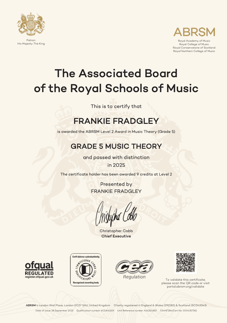Frankie graduated from Institute of Contemporary Music Performance