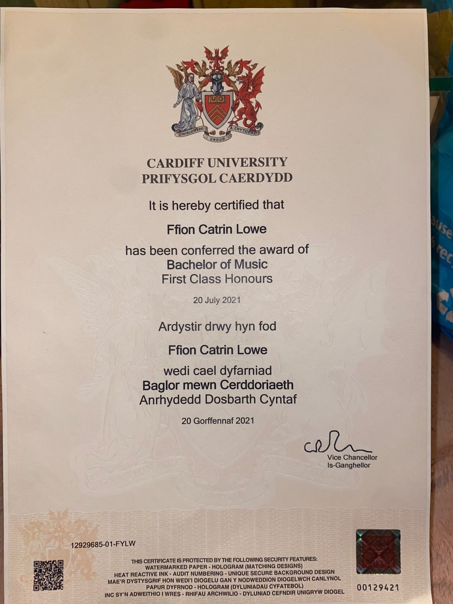 Ffion graduated from Cardiff University
