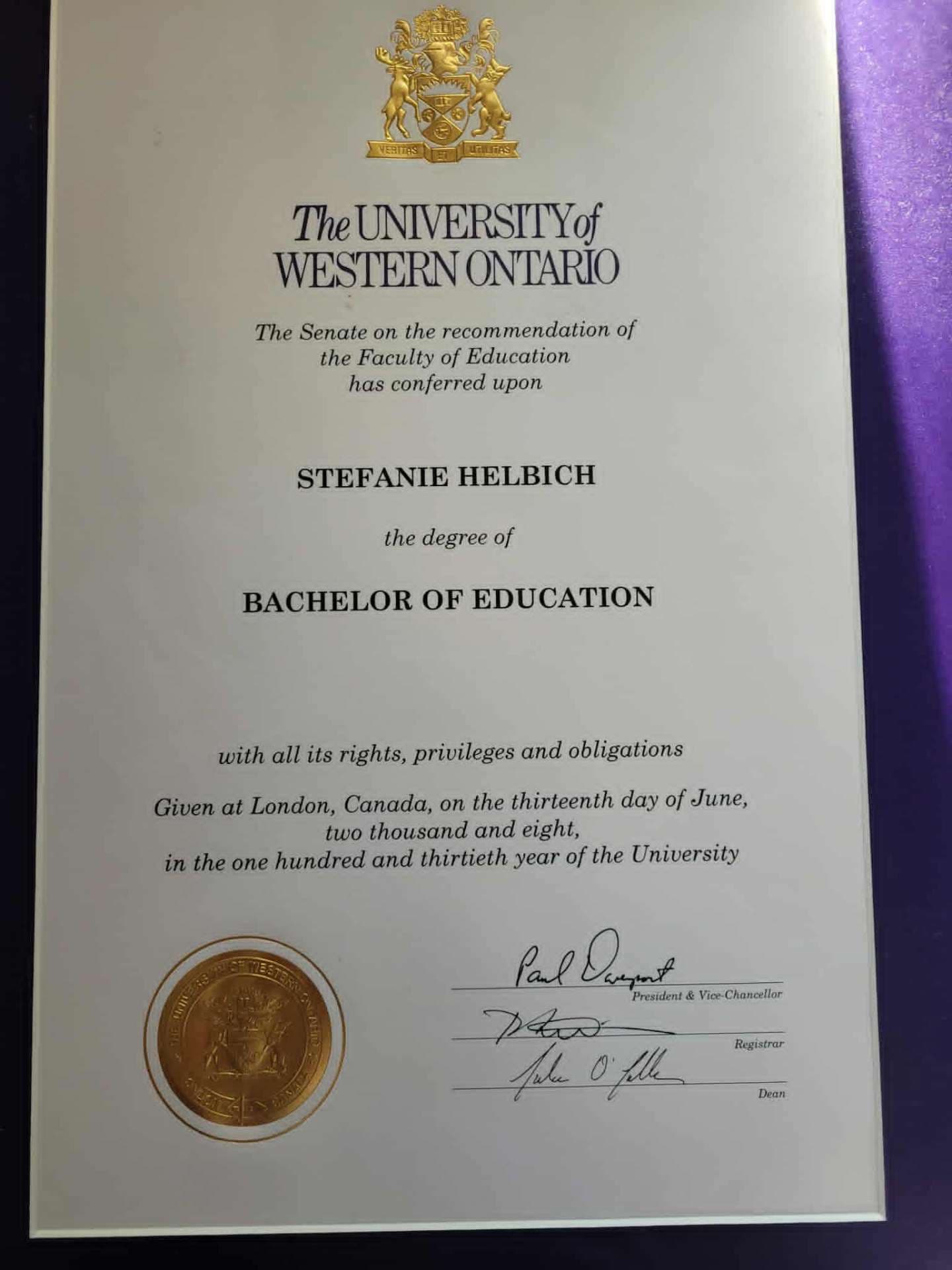 Stefanie graduated from University of Western Ontario