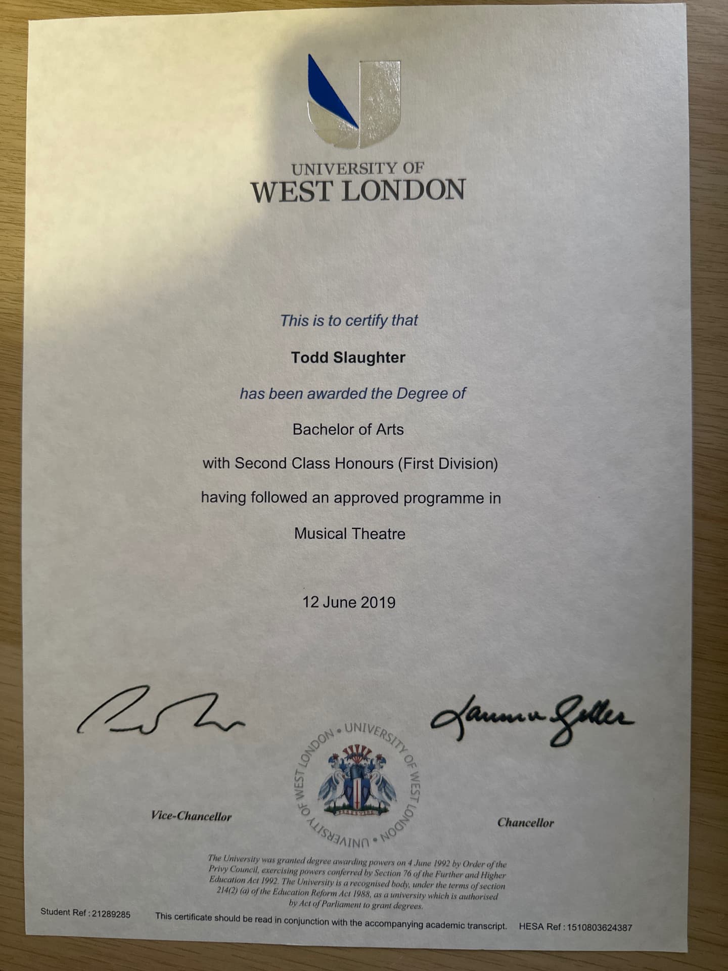 Todd graduated from London College of Music