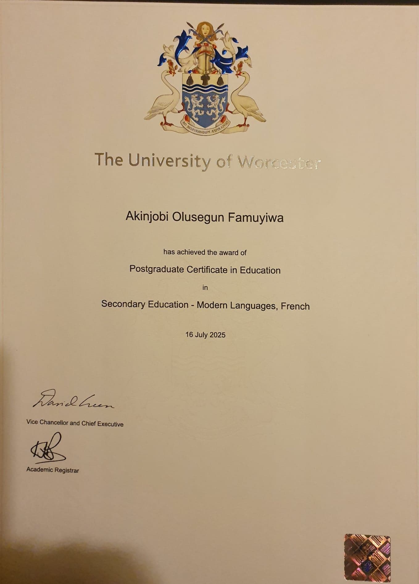 Akinjobi graduated from Department for Education