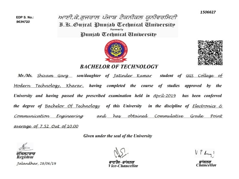 Shivam graduated from PTU