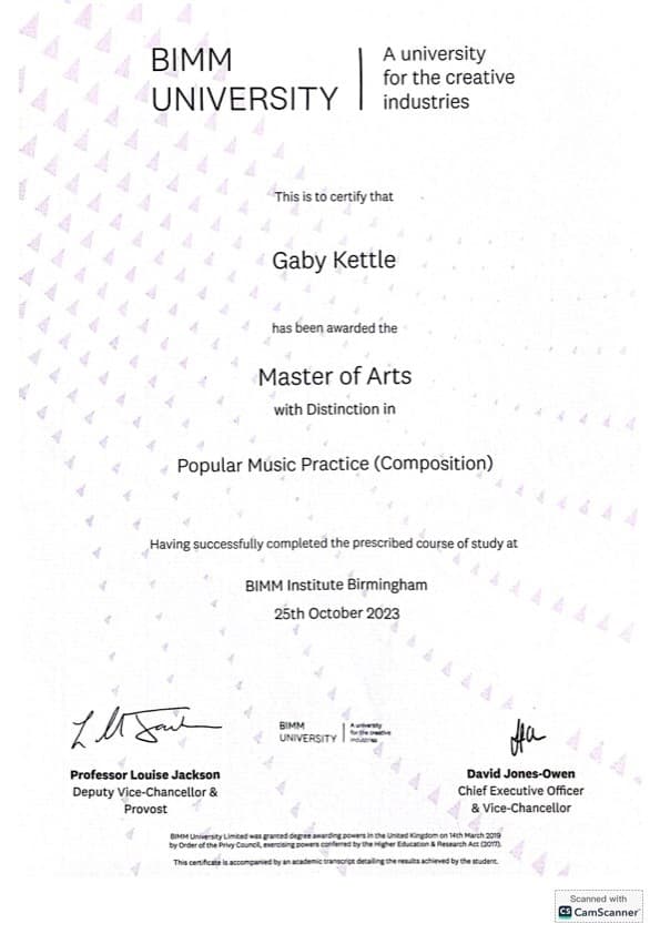 Gaby graduated from BIMM UNiversity