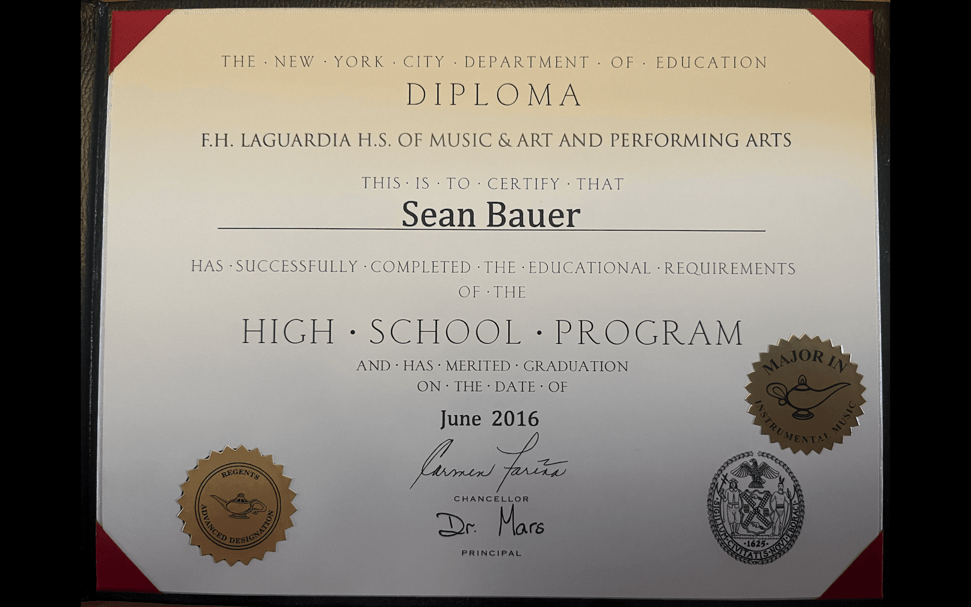 Sean graduated from Purchase College