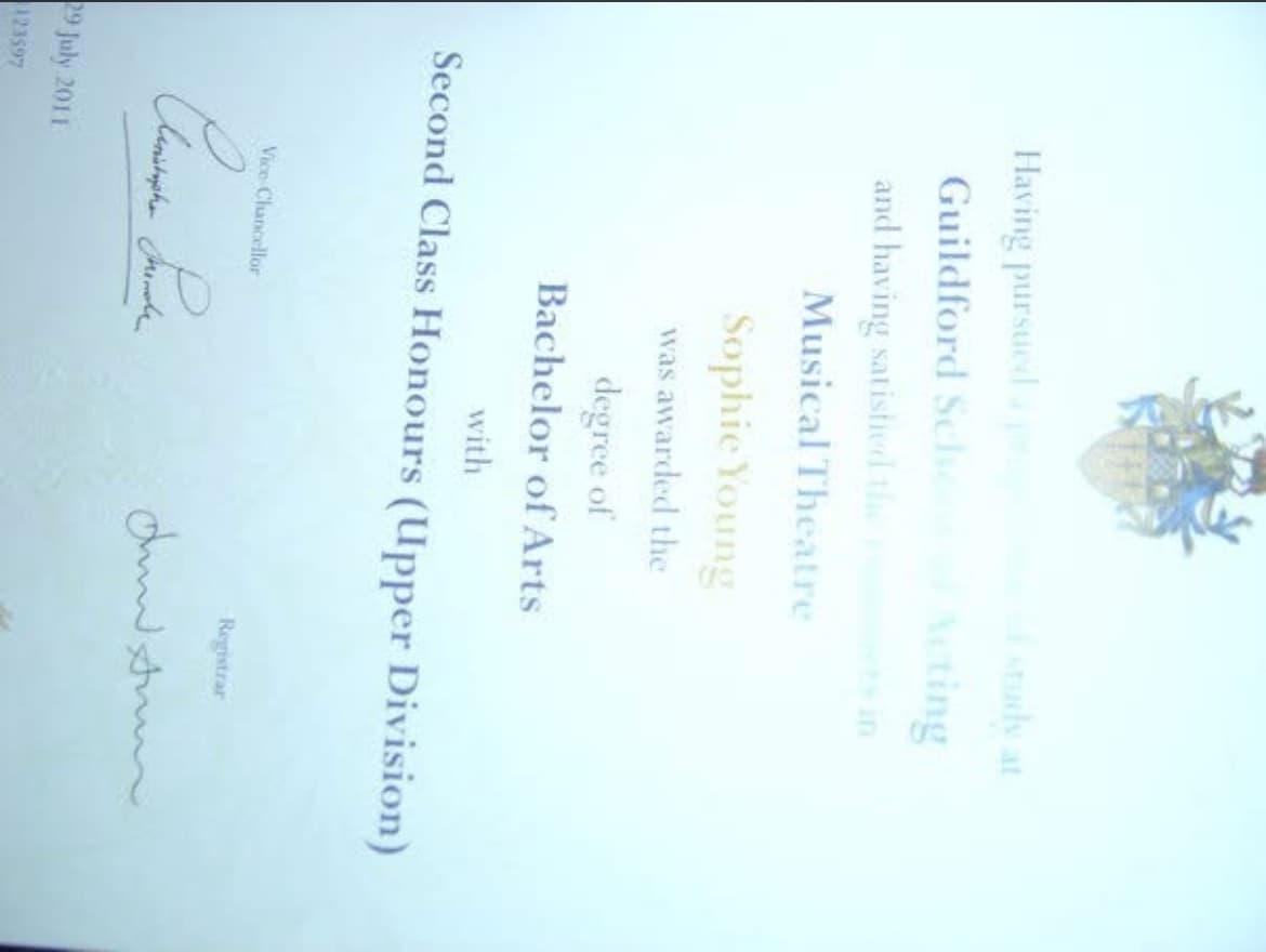 Sophie graduated from Guildford School of Acting