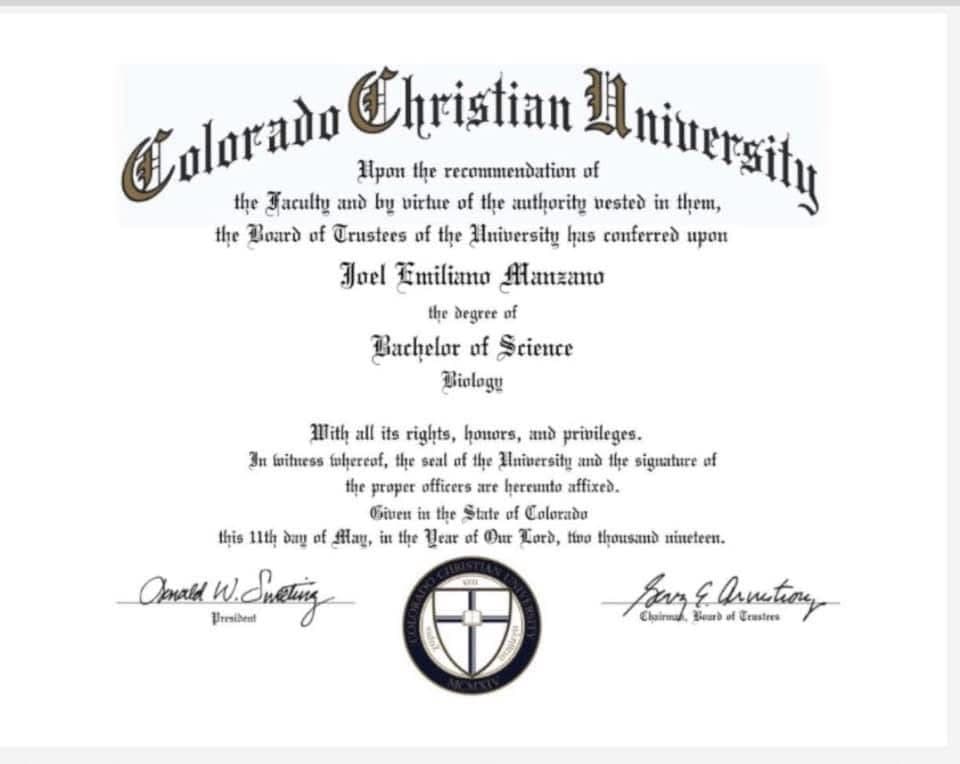 Joel graduated from Colorado Christian University
