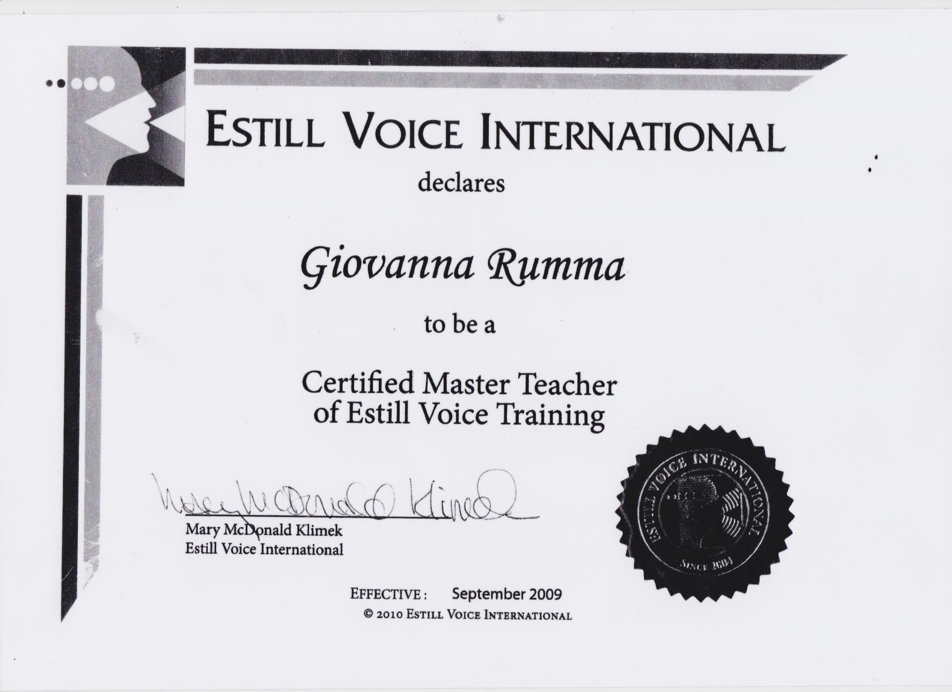 Giovanna graduated from Estill Voice International