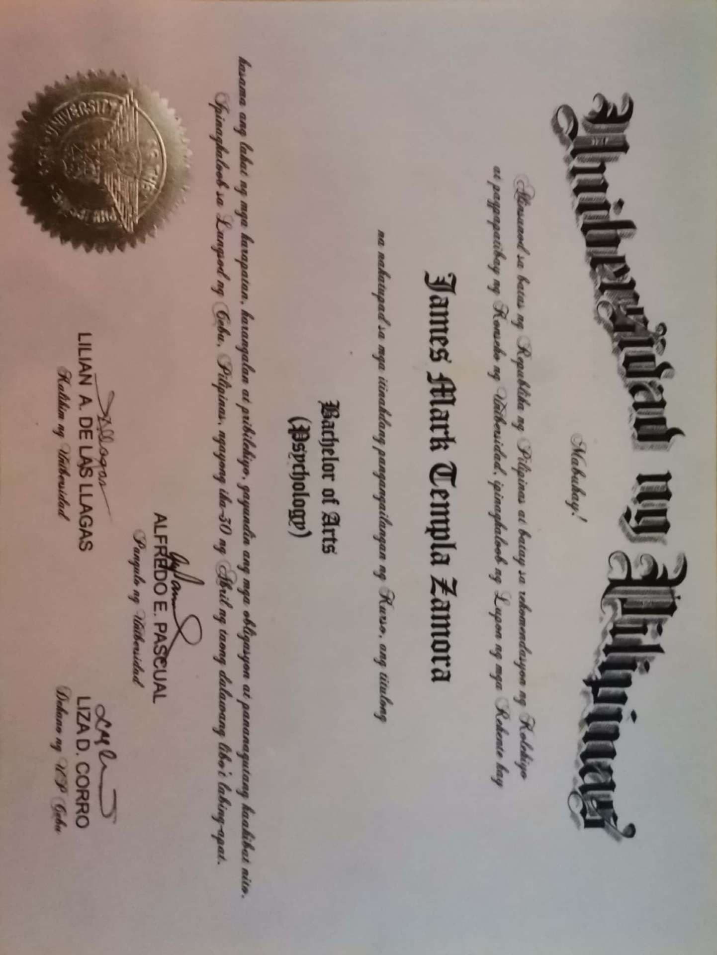 JAMES graduated from University of the Philippines