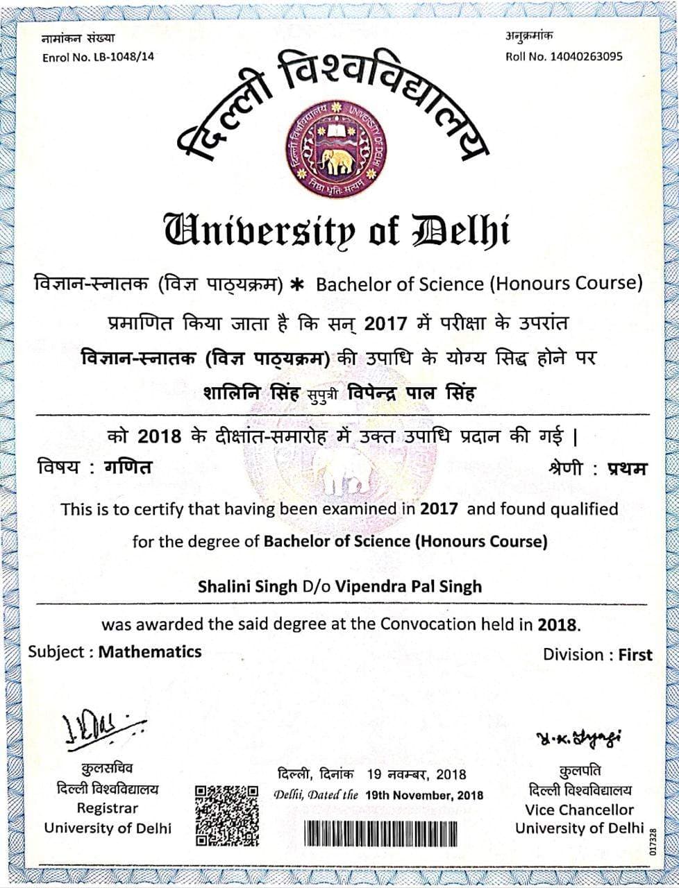 Shalini graduated from University of Delhi