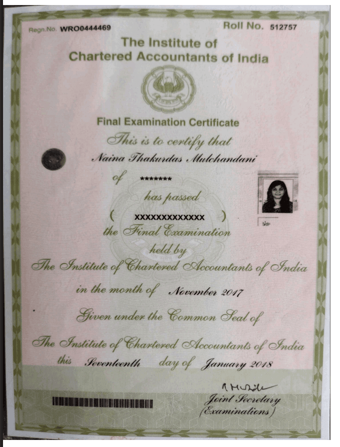Naina graduated from Institute of Chartered Accountants of India
