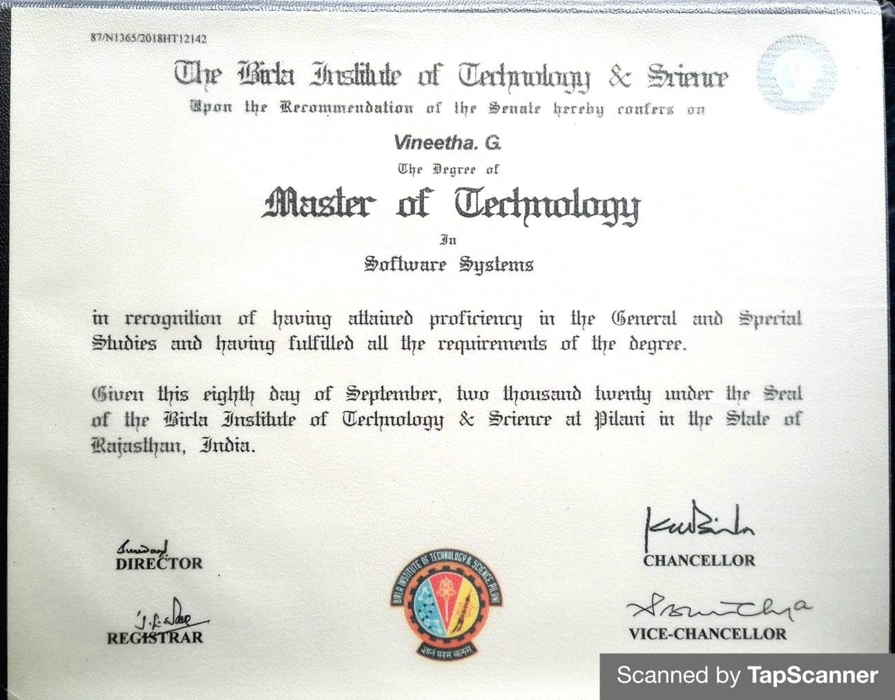 Vineetha graduated from Technical Board of Education, Kerala