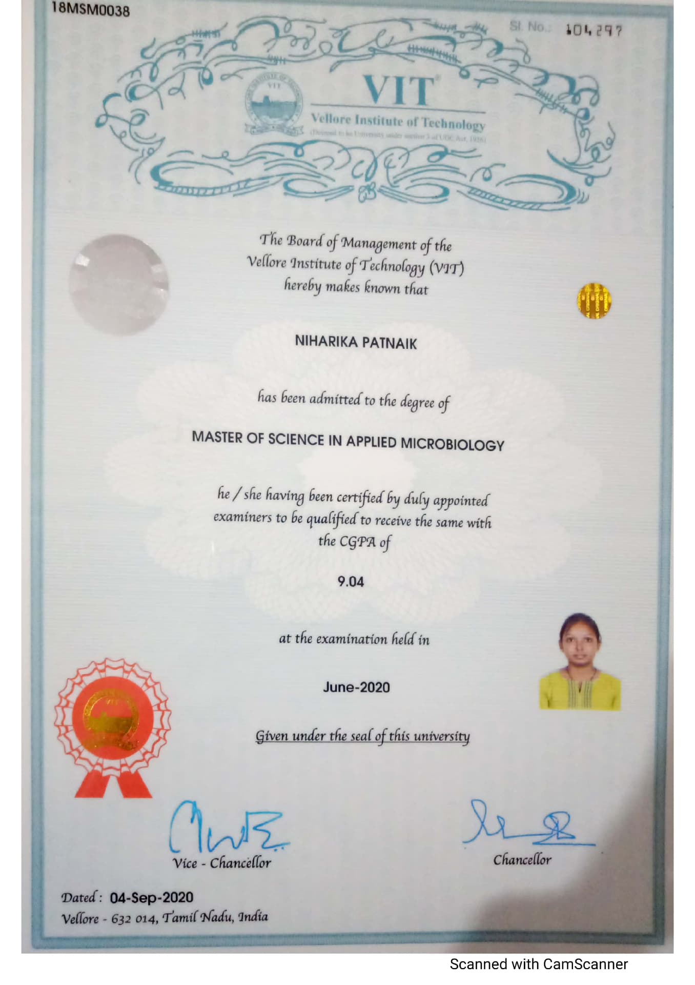 NIHARIKA graduated from VIT