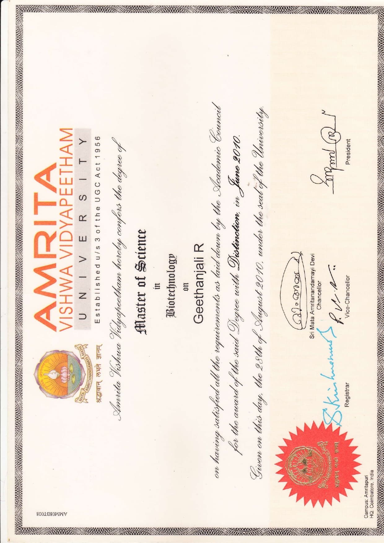 Geethanjali graduated from BITS Goa