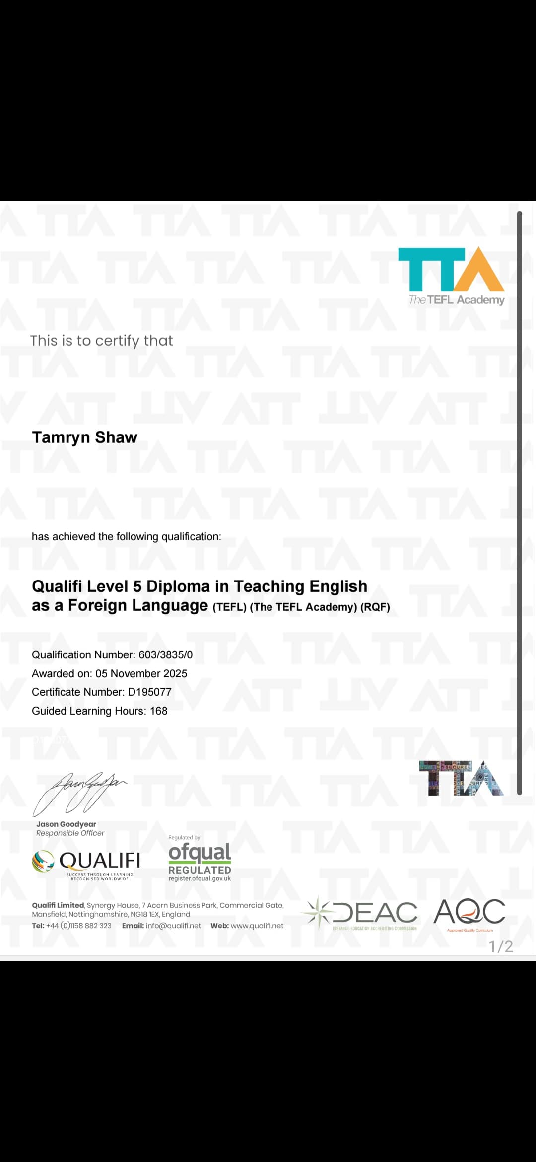 Tamryn graduated from U