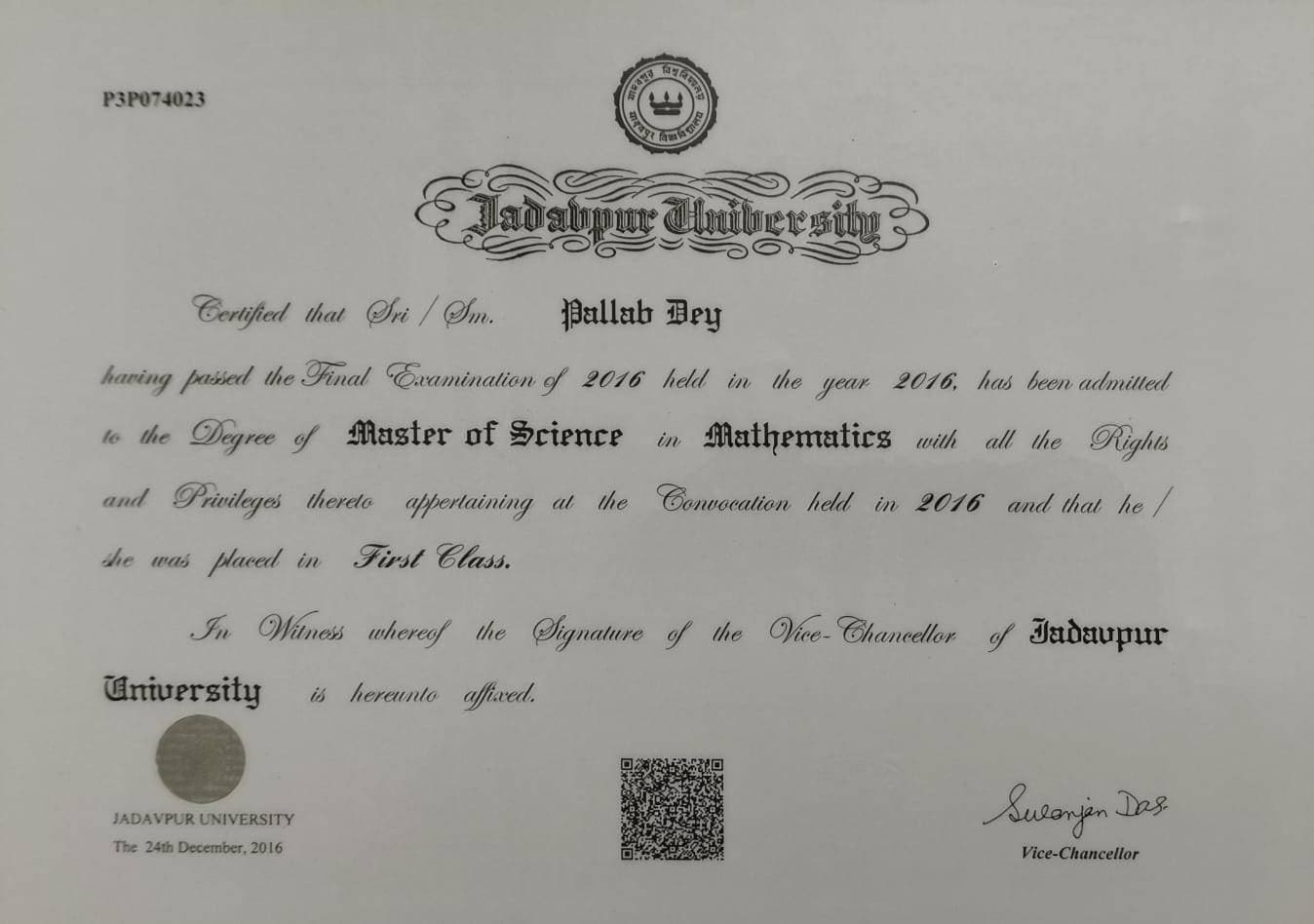 Pallab graduated from Jadavpur University