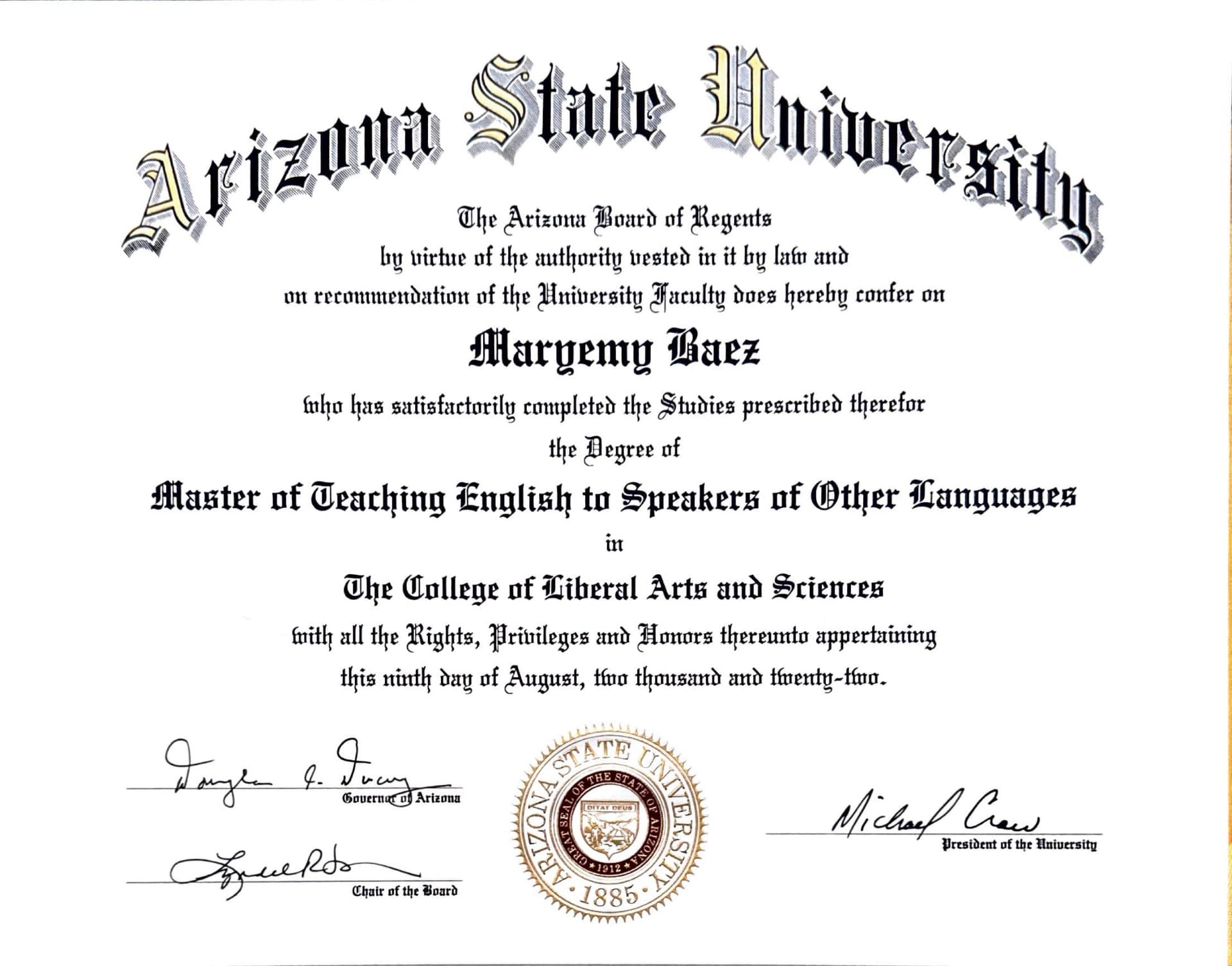 Maryemy graduated from Arizona State University