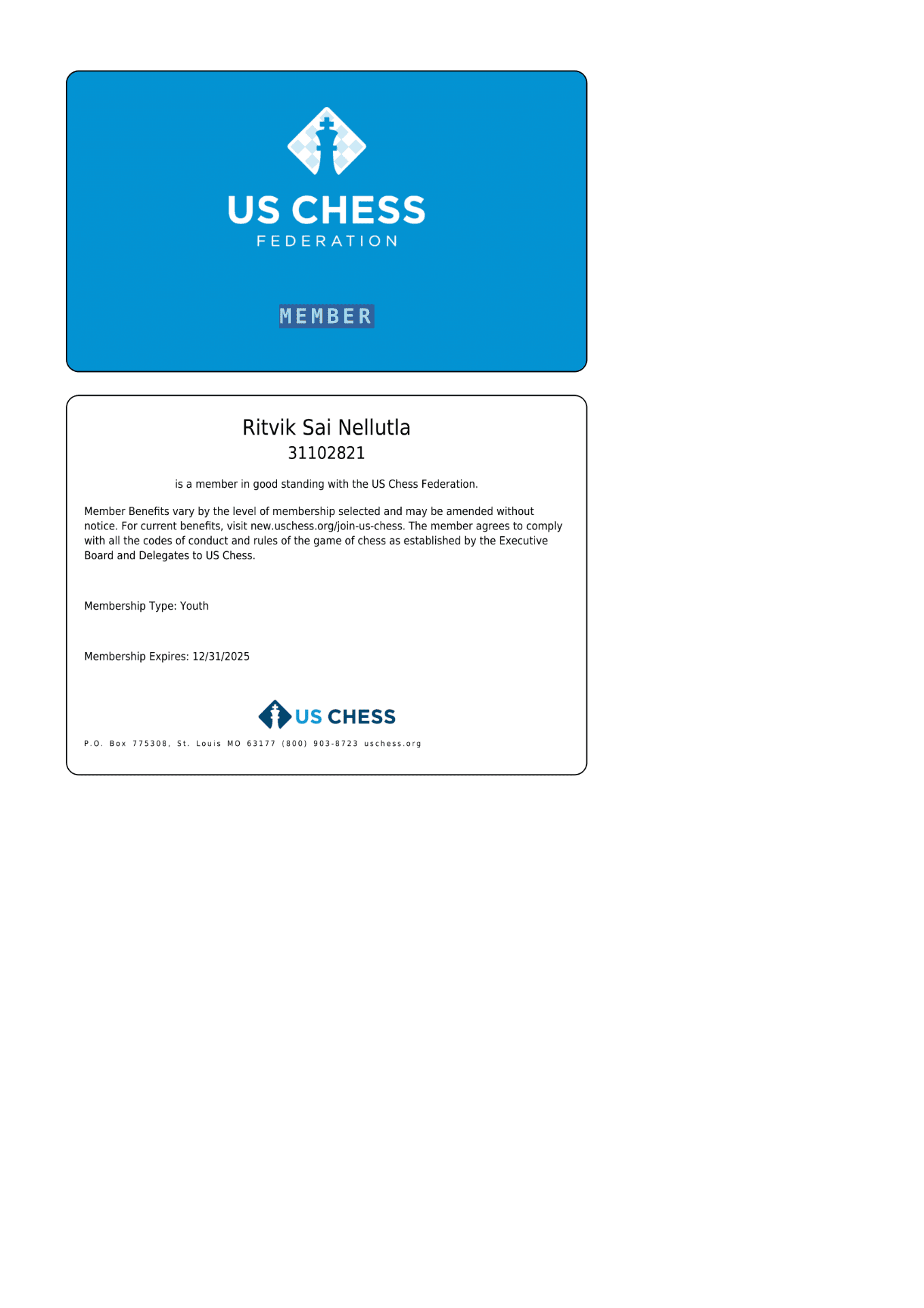 Ritvik graduated from United States Chess Federation (USCF)