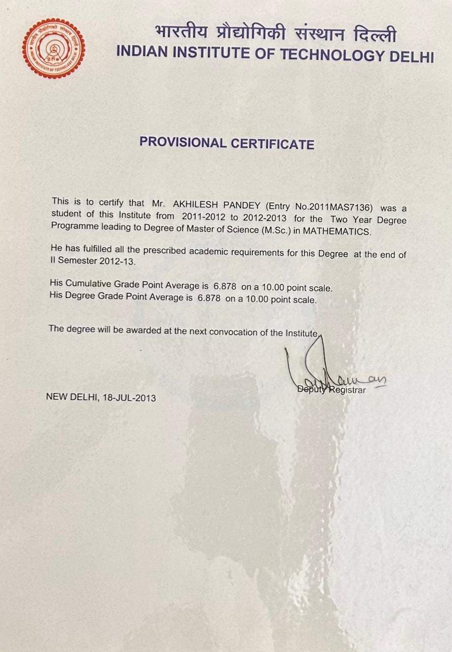 AKHILESH graduated from IIT DELHI