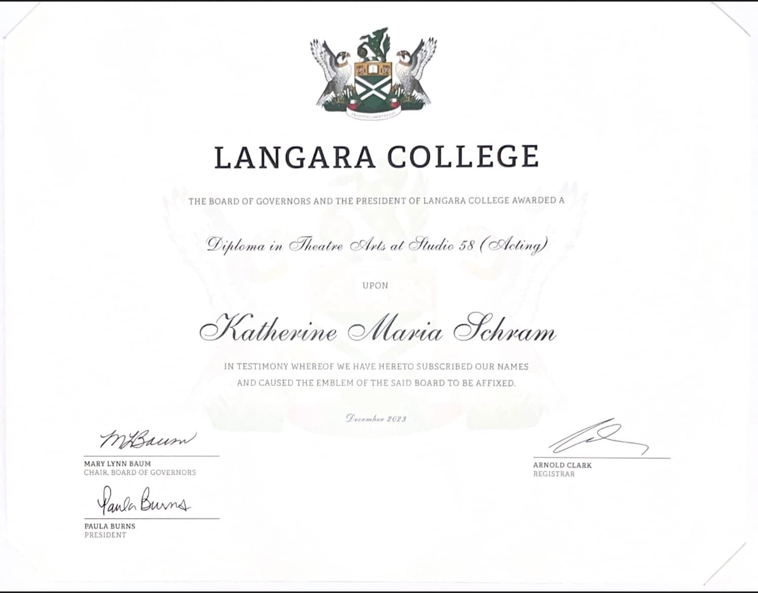 Katie graduated from Studio 58 at Langara College