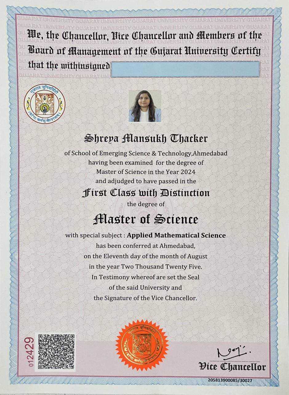 Shreya graduated from Gujarat University