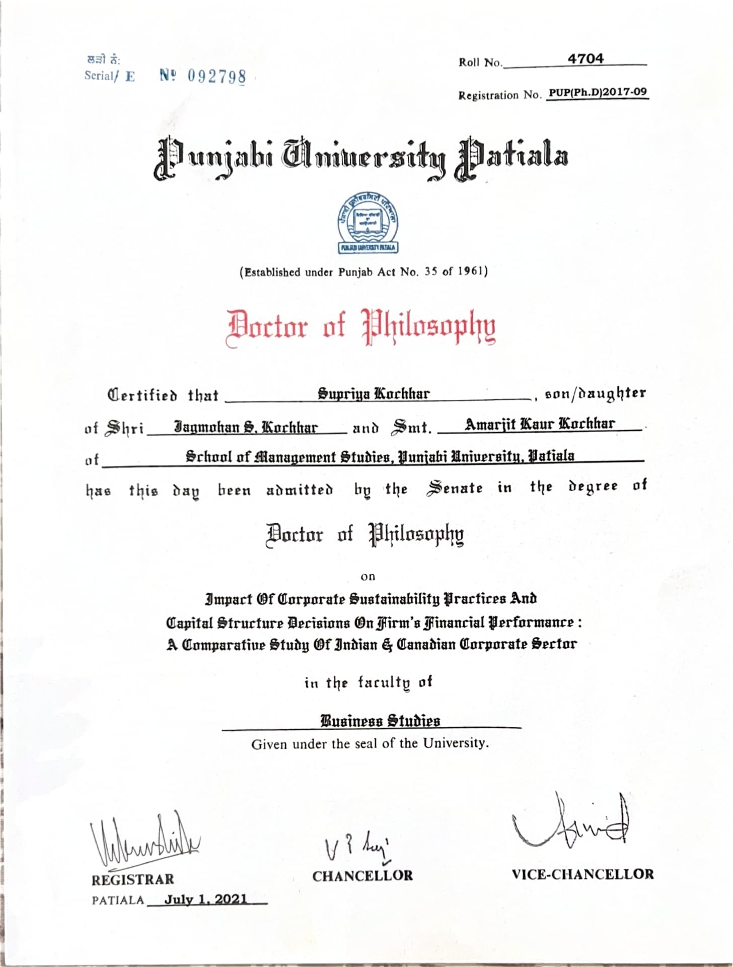 Dr. Supriya graduated from Indraprastha University, Delhi, India
