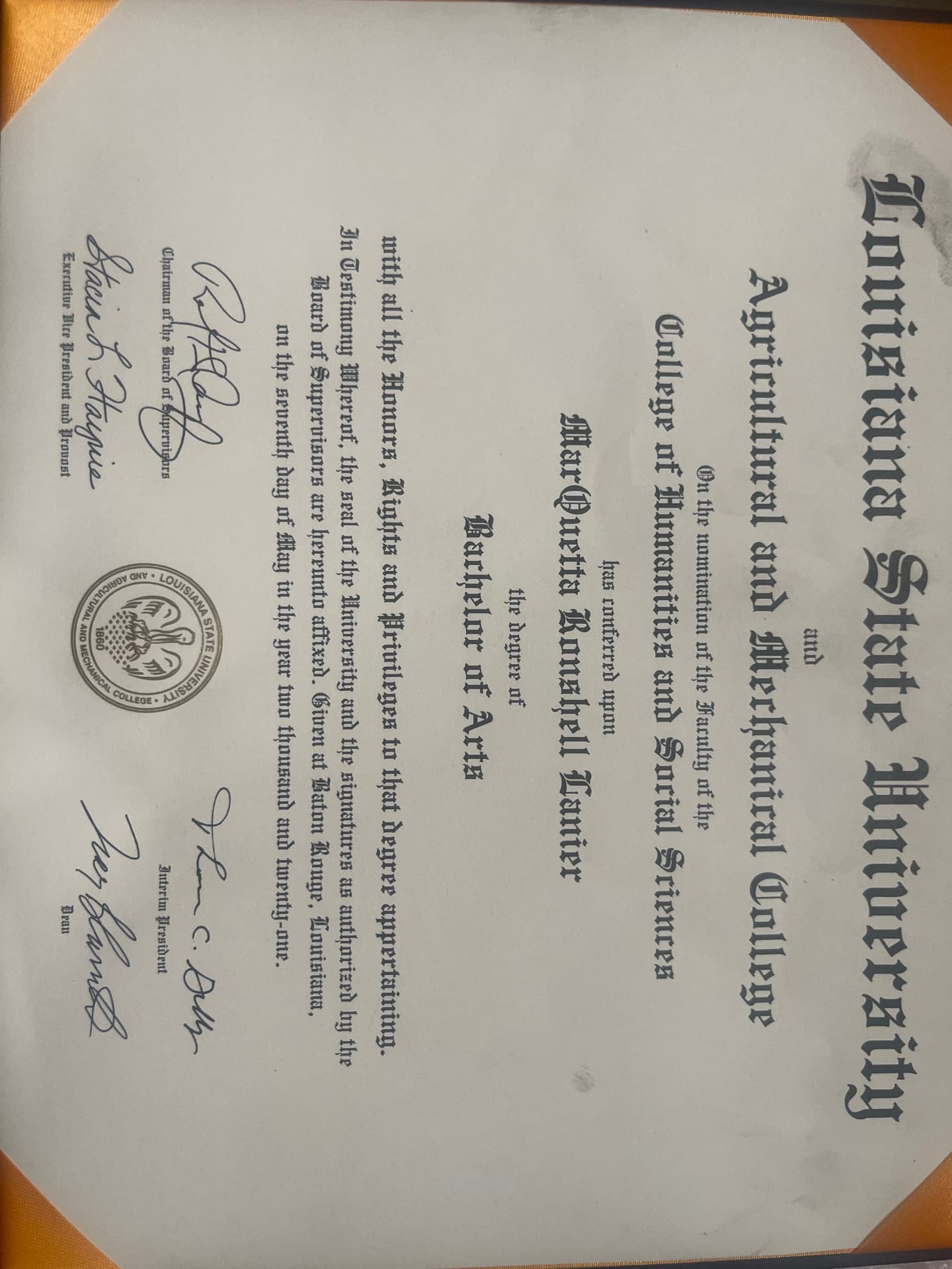 Coach graduated from LSU